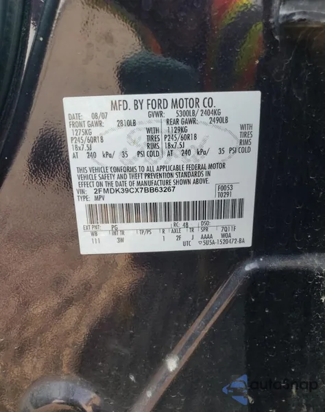 2007 Ford Edge Sel Plus из США, поврежденный, VIN 2FMDK39CX7BB63267